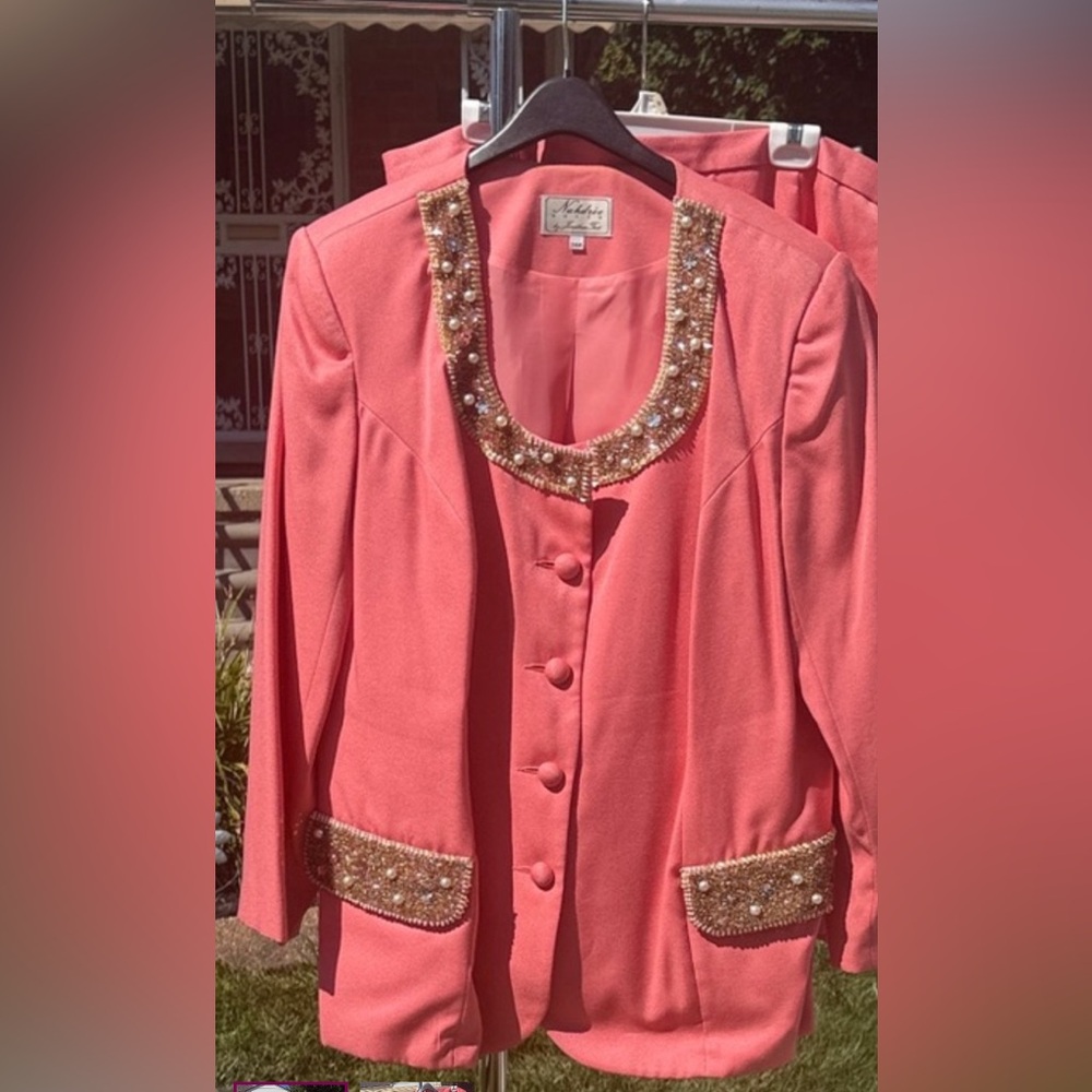 Chic Coral Sequin-Accented Women's Blazer